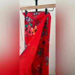Lulu's Red Floral Maxi Wrap Skirt